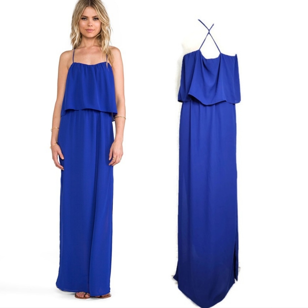 Rory Beca Tania Cross Back Blue Maxi Dress Size M
